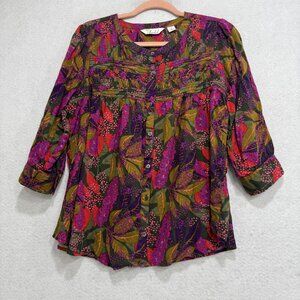 Caffe Marrakesh Blouse Womens Small Multicolor Floral 3/4 Sleeve Tunic Rayon